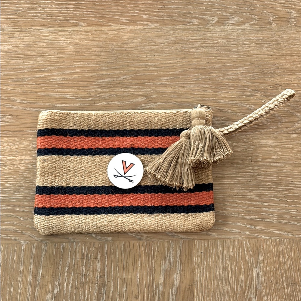 J.JILL Wristlet Navy Blue Orange UVA Wahoowa Wahoos HOOS Game DAY Natural Woven